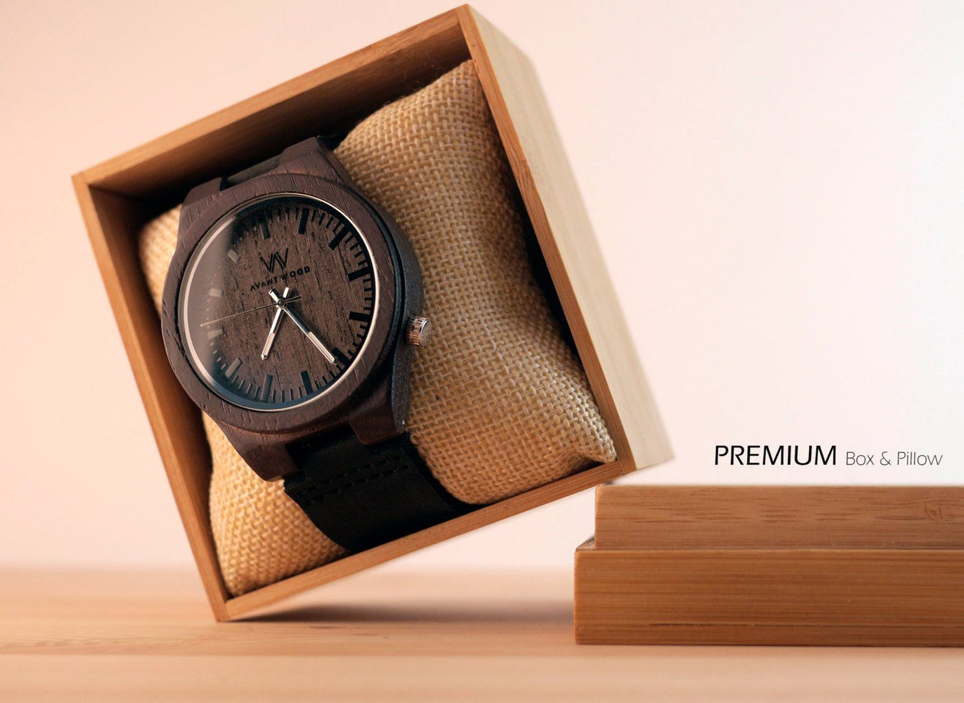 Ebony good Wood Watch with Genuine Leather band by WOODEER